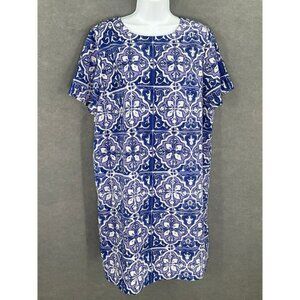 The Limited Dress‎ Womens XXL Blue Purple White Tile Print Short Sleeve Office